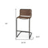 35" Brown Leather And Steel Bar Chair