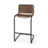 35" Brown Leather And Steel Bar Chair