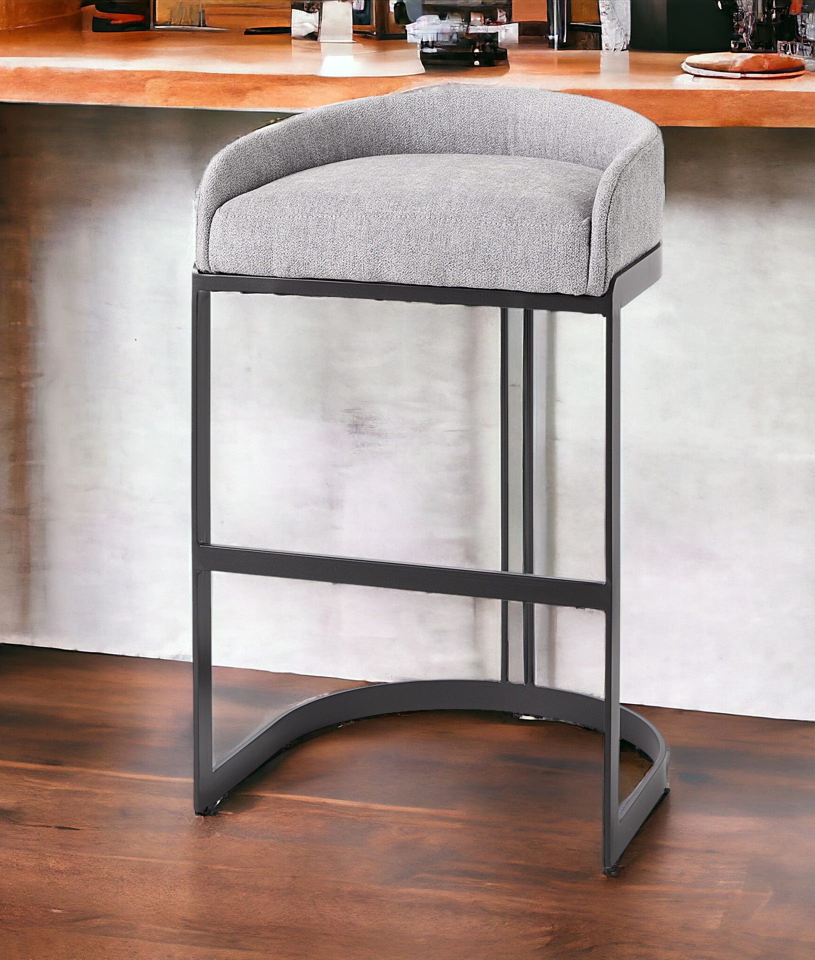 30" Gray And Black Low Back Bar Height Bar Chair