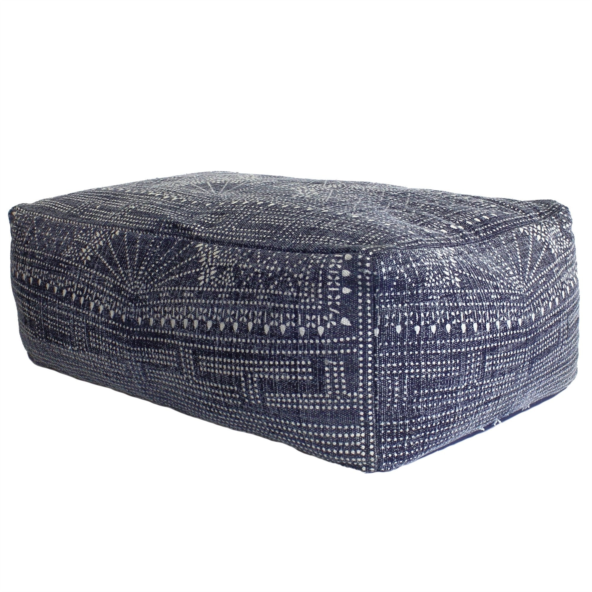 Navy Blue Patterned Rectangle Pouf