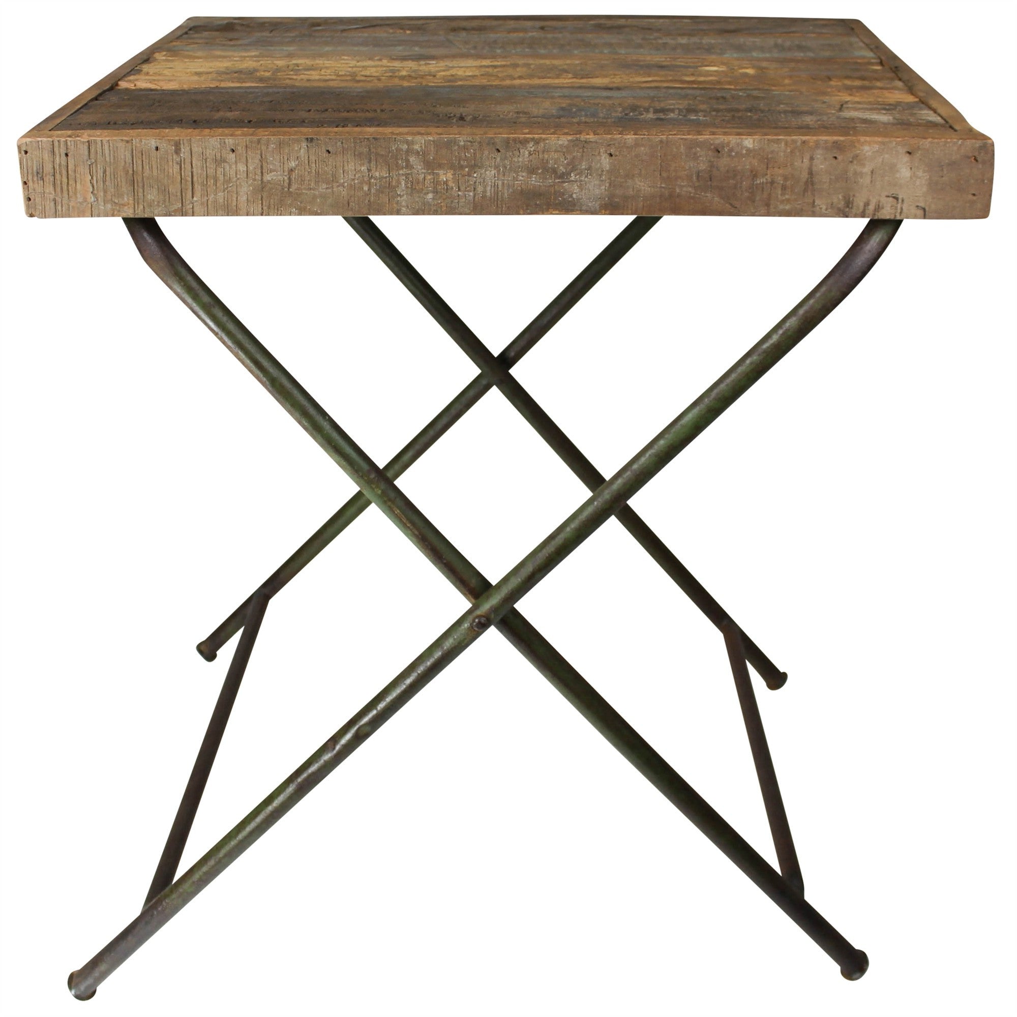 30" Natural And Brown Reclaimed Wood Folding End Table