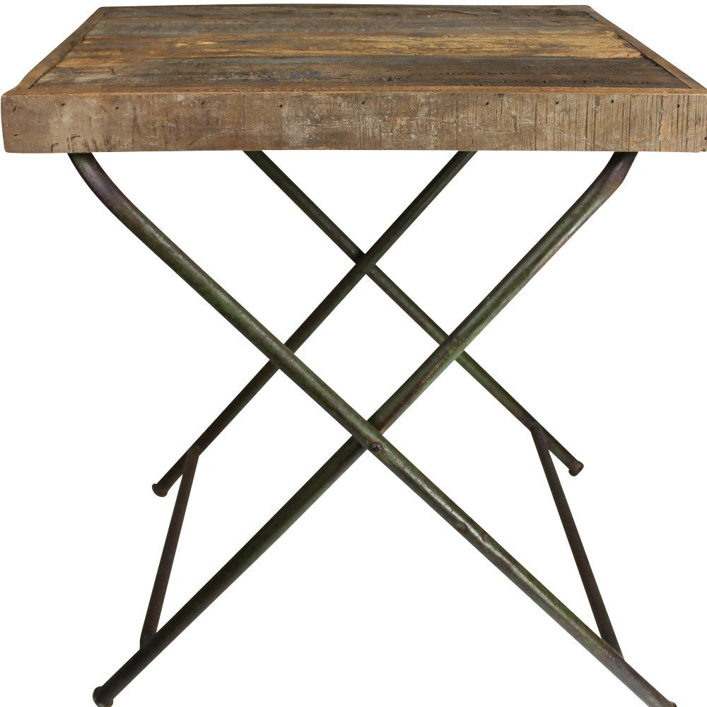 30" Natural And Brown Reclaimed Wood Folding End Table