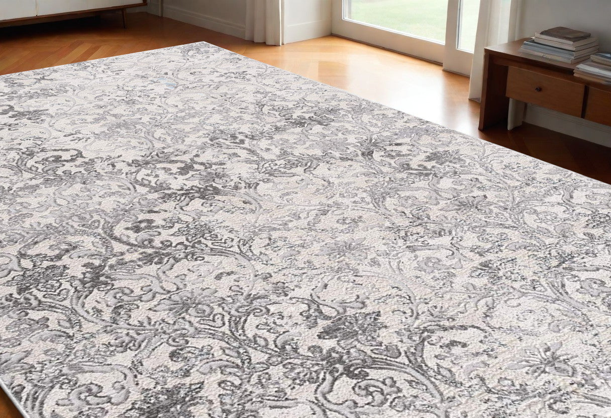 5' X 8' Cream Toile Power Loom Area Rug