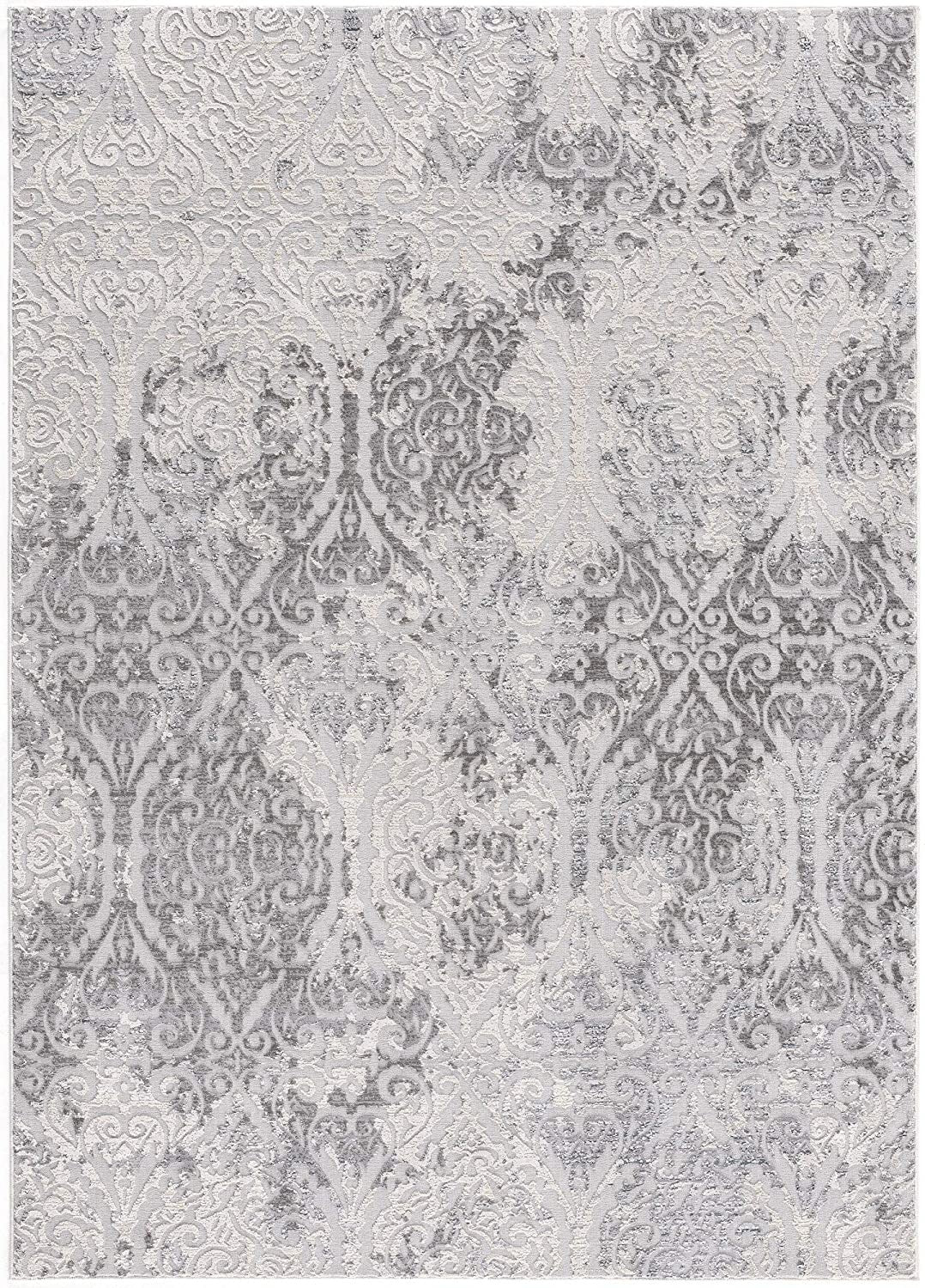 4’ X 6’ Cream And Gray Tinted Ogee Pattern Area Rug