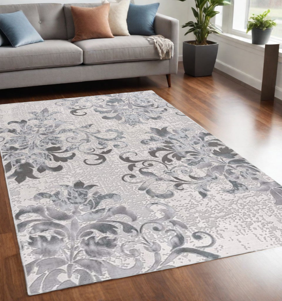 6' X 9' Blue Damask Power Loom Area Rug