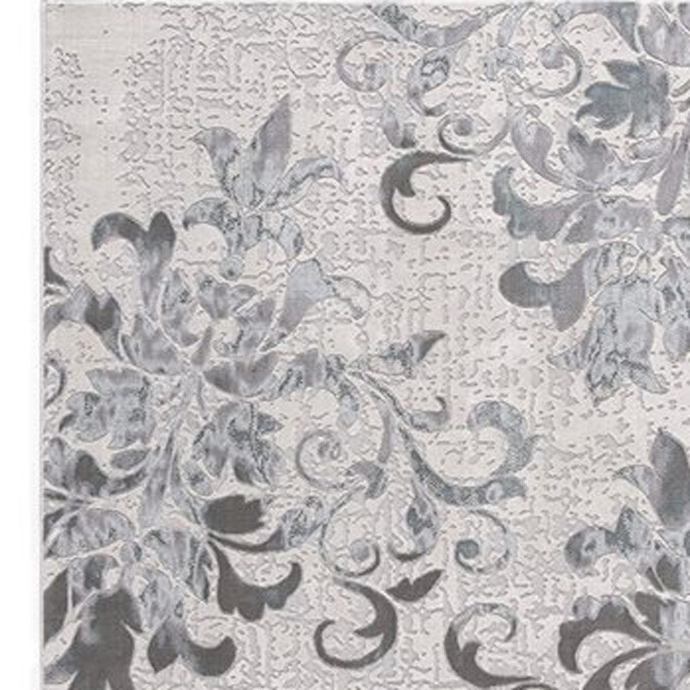 6' X 9' Blue Damask Power Loom Area Rug