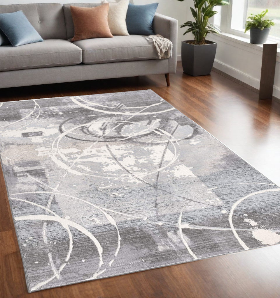 6' X 9' Gray Abstract Power Loom Area Rug