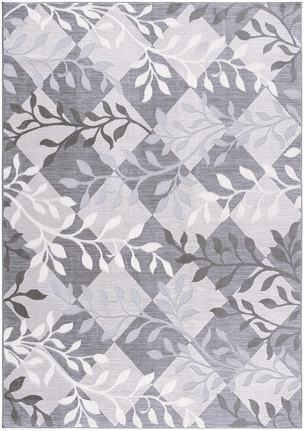 4’ X 6’ Gray Diamond And Vines Area Rug