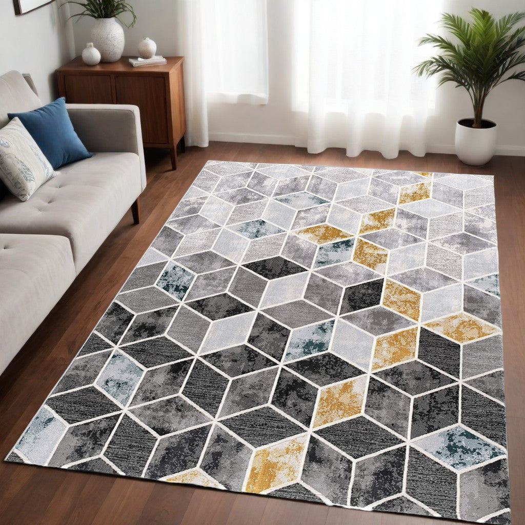 6' X 9' Gray Geometric Power Loom Area Rug