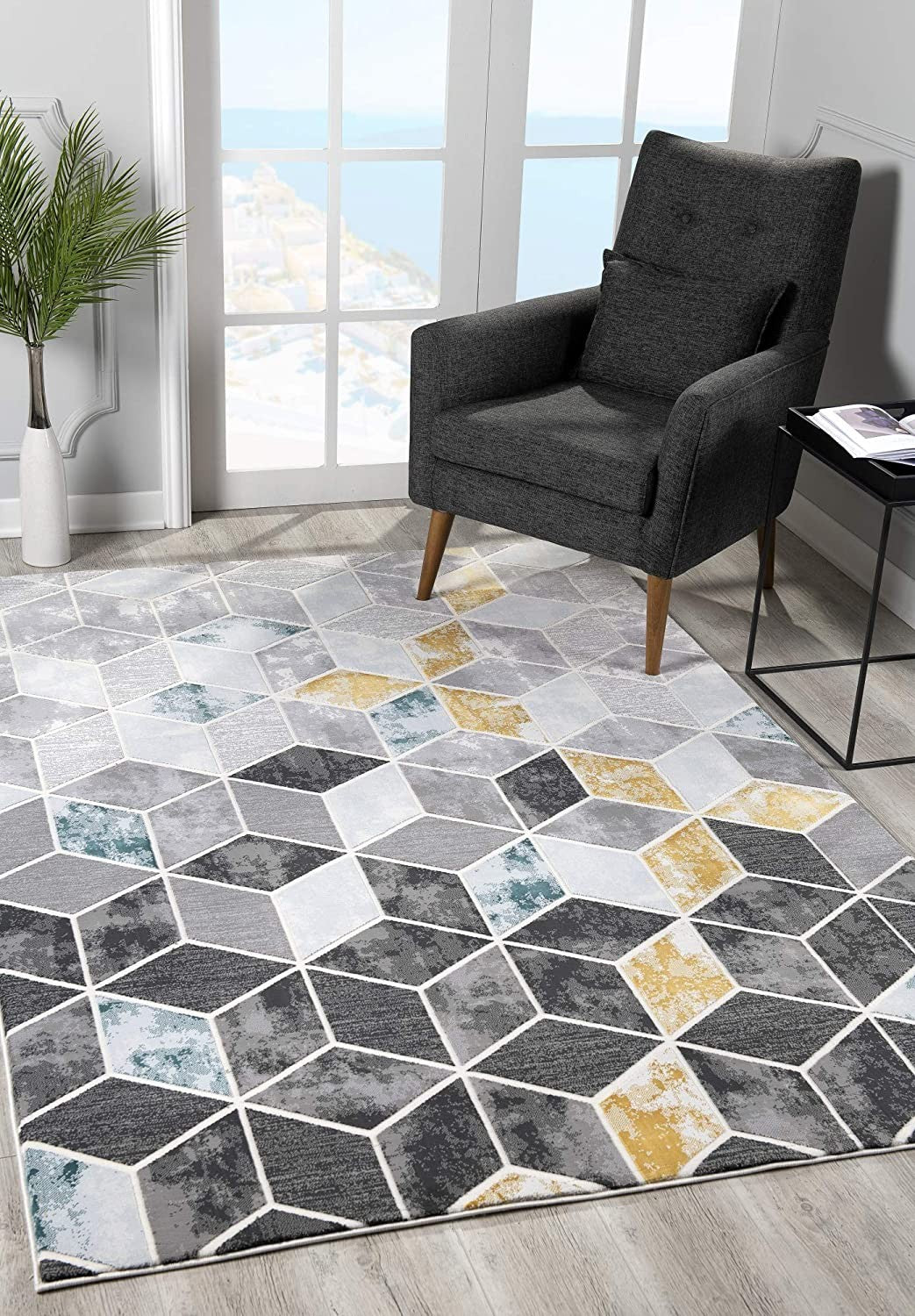 6' X 9' Gray Geometric Power Loom Area Rug