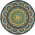 4' Blue and Orange Round Wool Floral Medallion Hand Tufted Area Rug