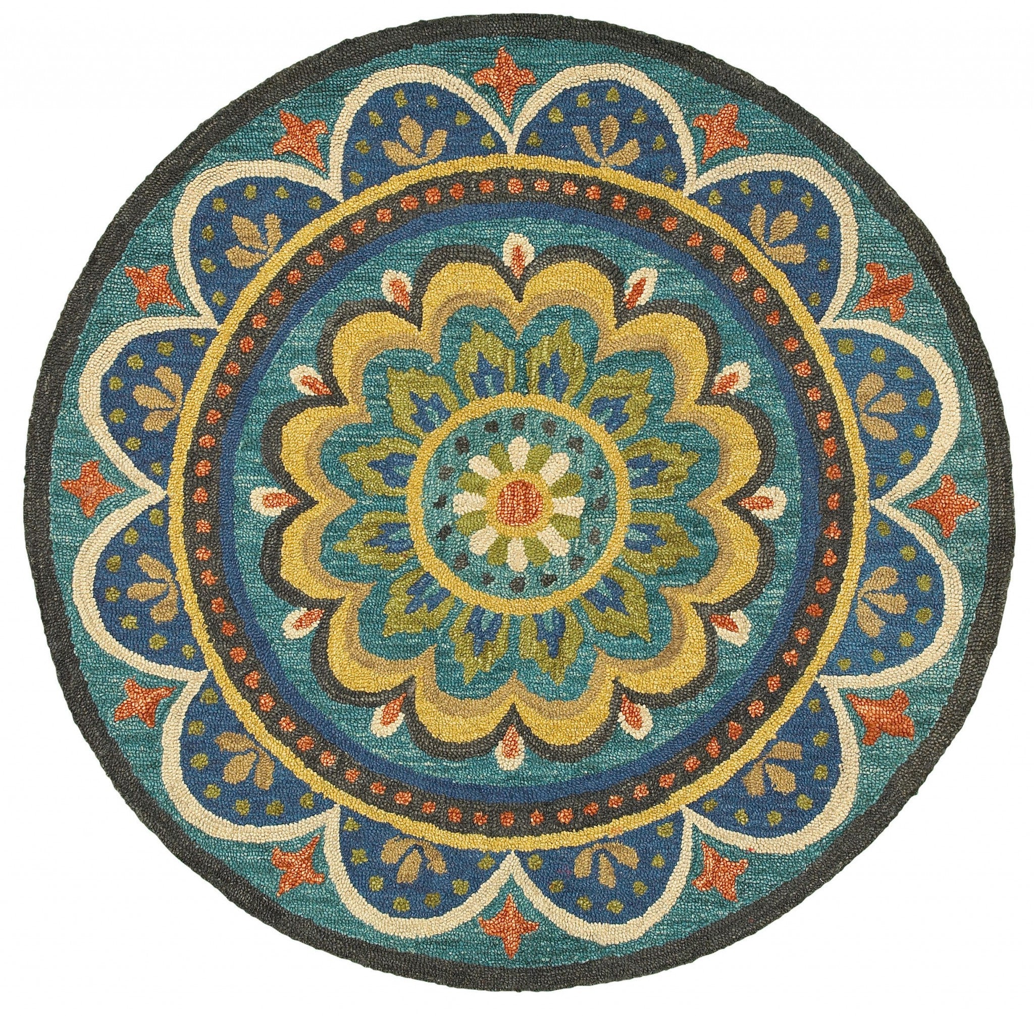 4’ Round Blue Floral Mandala Area Rug