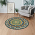 4' Blue and Orange Round Wool Floral Medallion Hand Tufted Area Rug