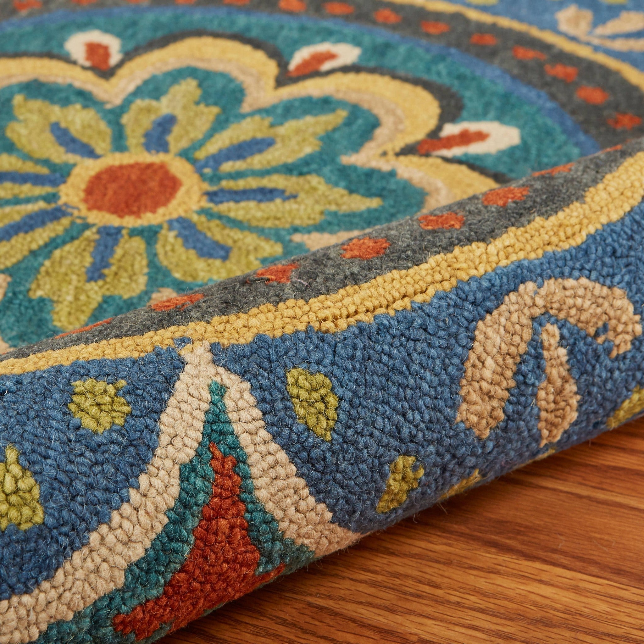 4’ Round Blue Floral Mandala Area Rug