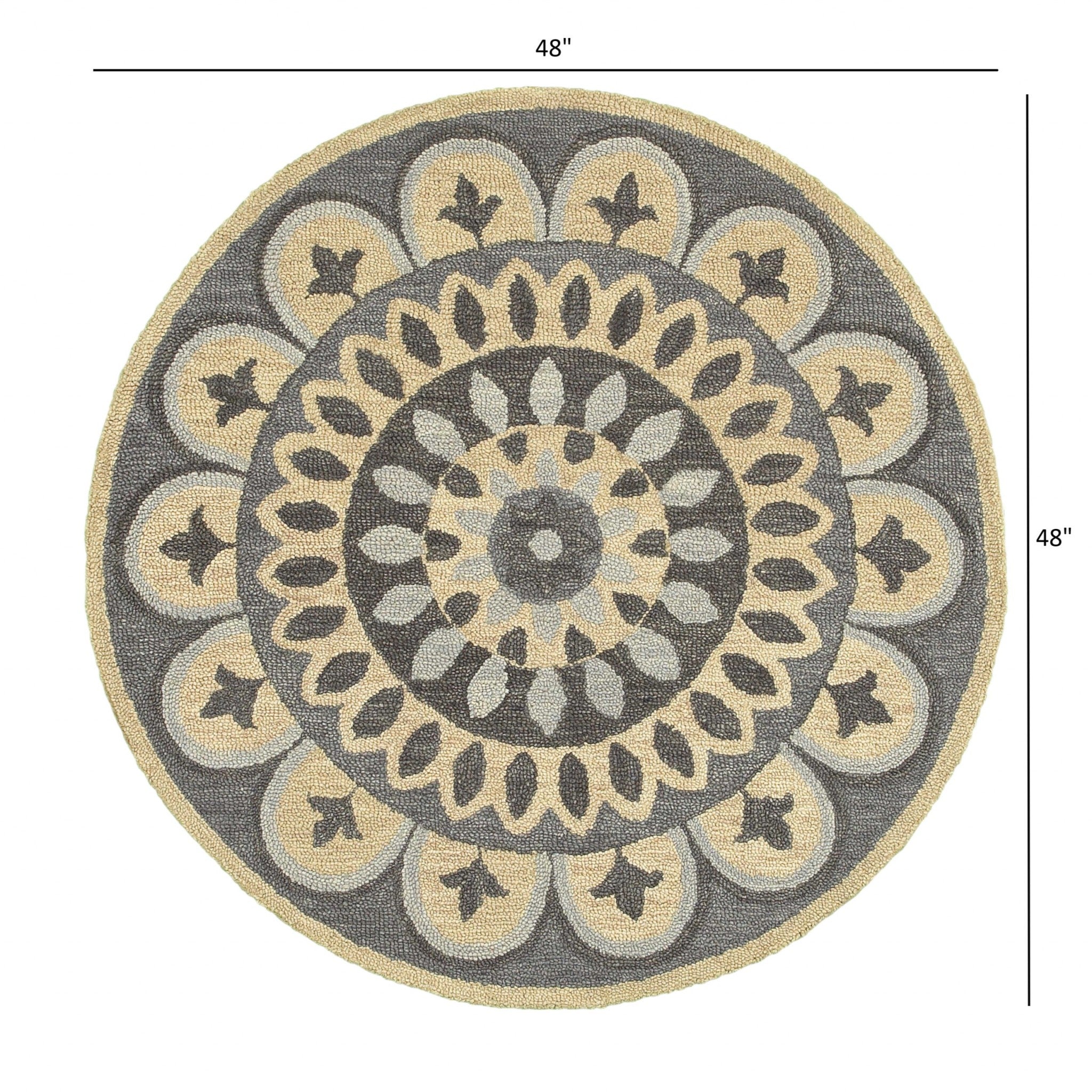 4’ Round Gray Floral Bloom Area Rug