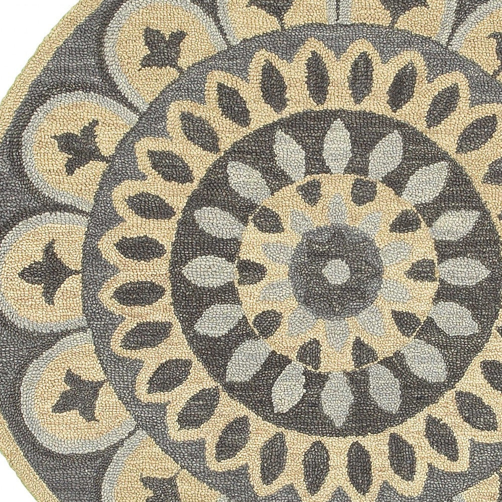 4’ Round Gray Floral Bloom Area Rug