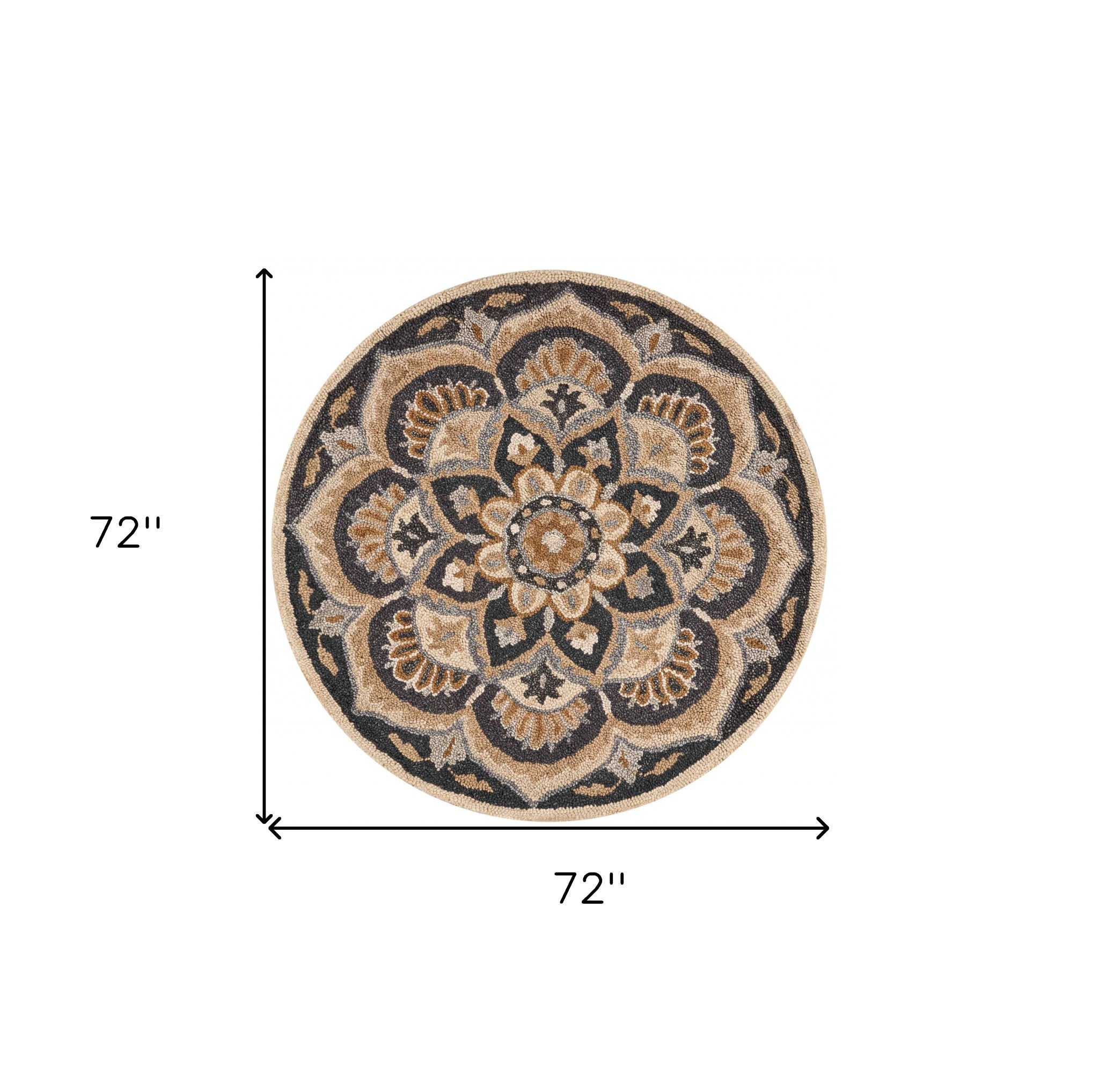 4’ Round Black Flower Blossom Area Rug