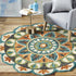 6' Blue And Green Round Wool Geometric Hand Tufted Area Rug