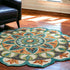 6' Blue And Green Round Wool Geometric Hand Tufted Area Rug