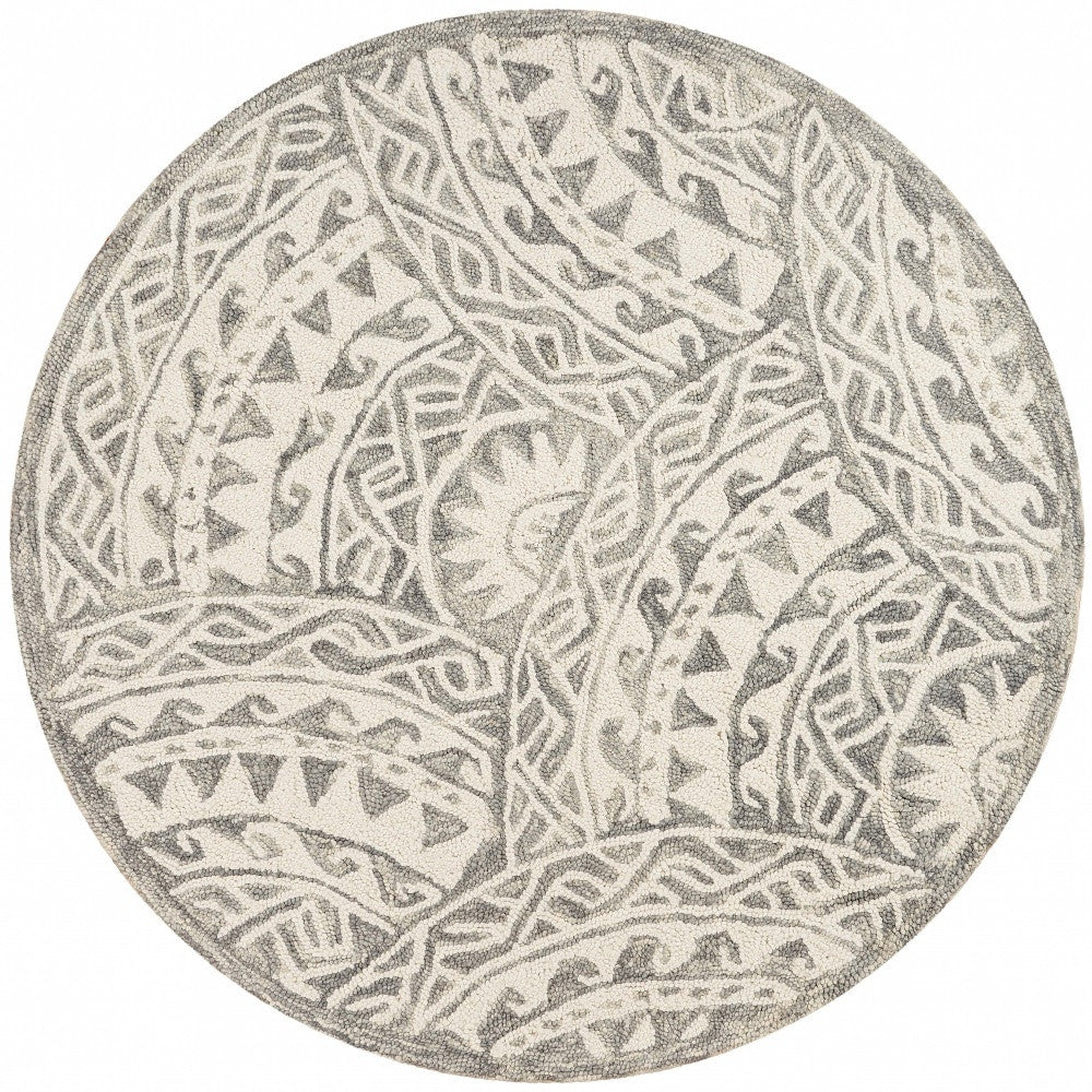 4’ Round Gray Decorative Waves Area Rug