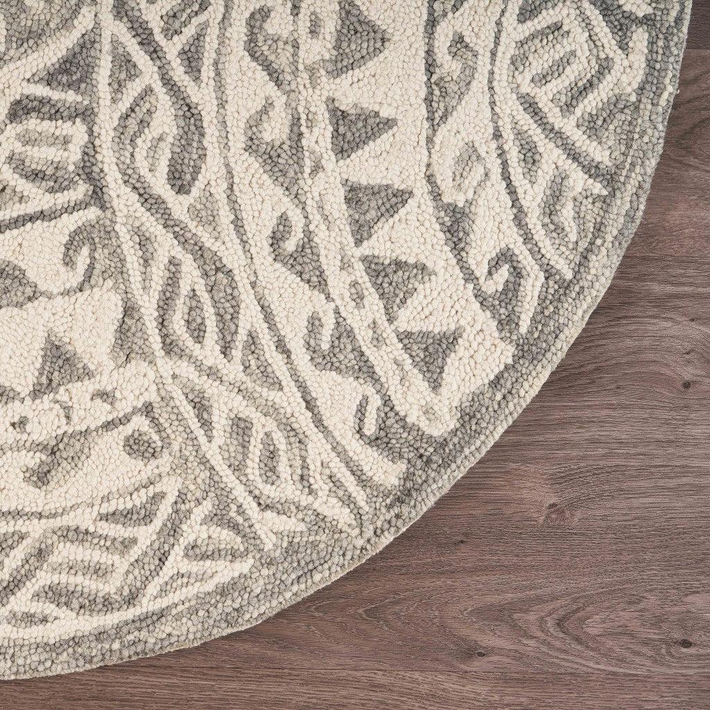 4’ Round Gray Decorative Waves Area Rug