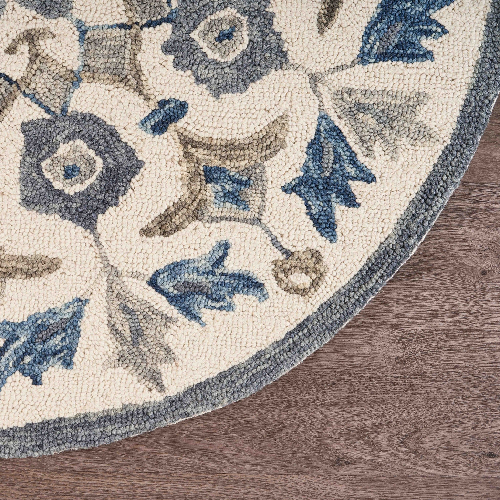 4’ Round Blue Floral Oasis Area Rug