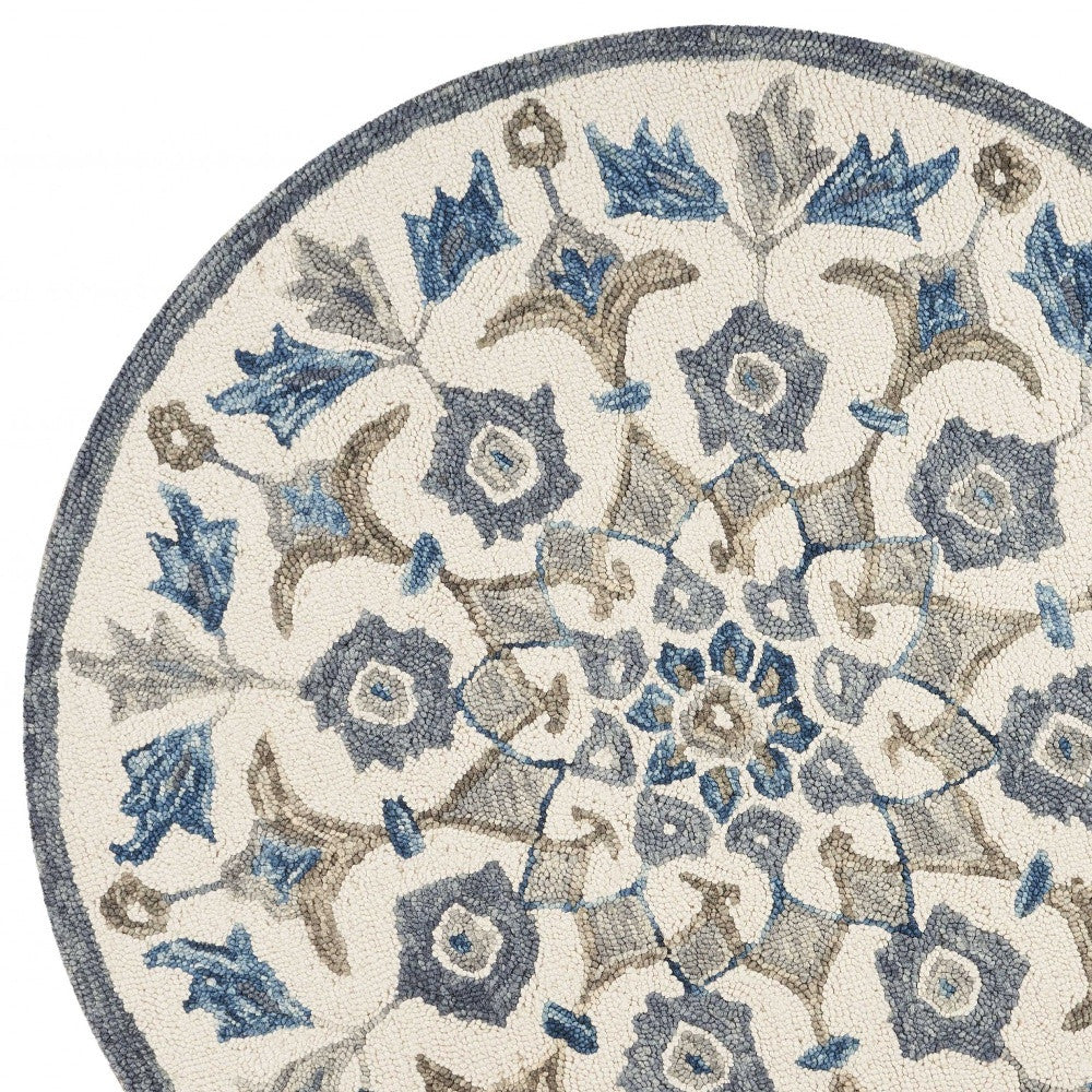 4’ Round Blue Floral Oasis Area Rug