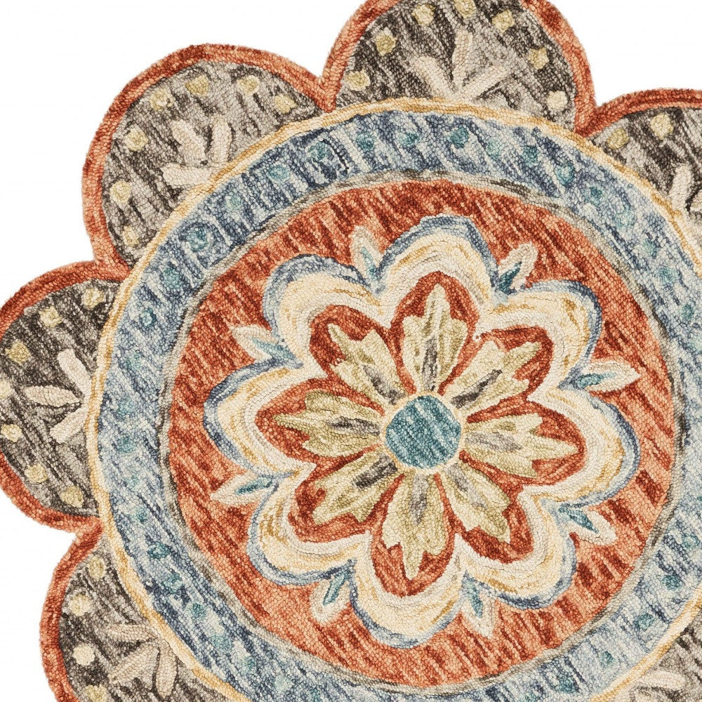 4’ Round Orange Scalloped Edge Area Rug