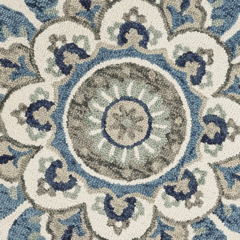 4’ Round Blue Modern Floral Area Rug