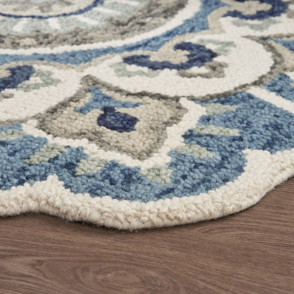 4’ Round Blue Modern Floral Area Rug