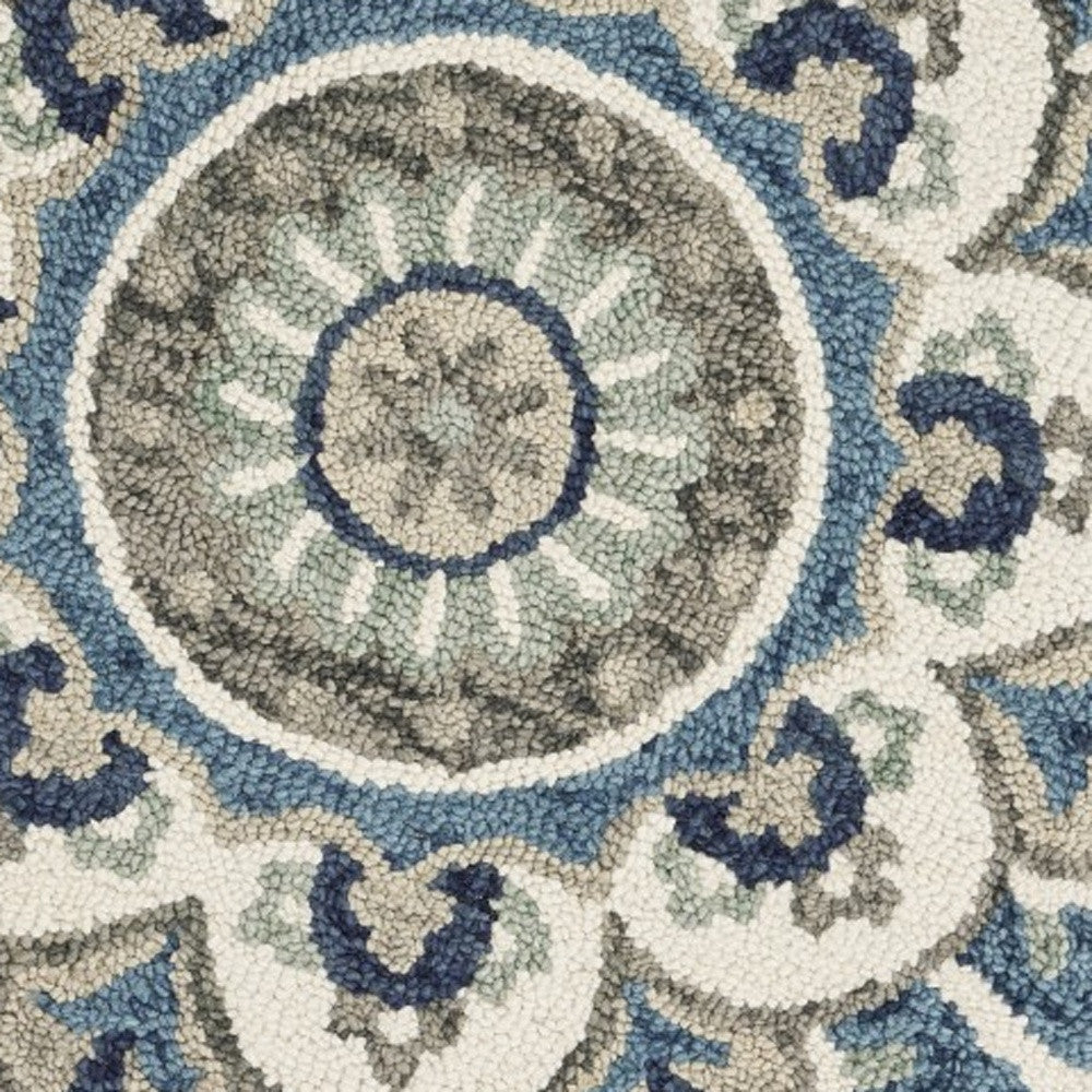 4’ Round Blue Modern Floral Area Rug