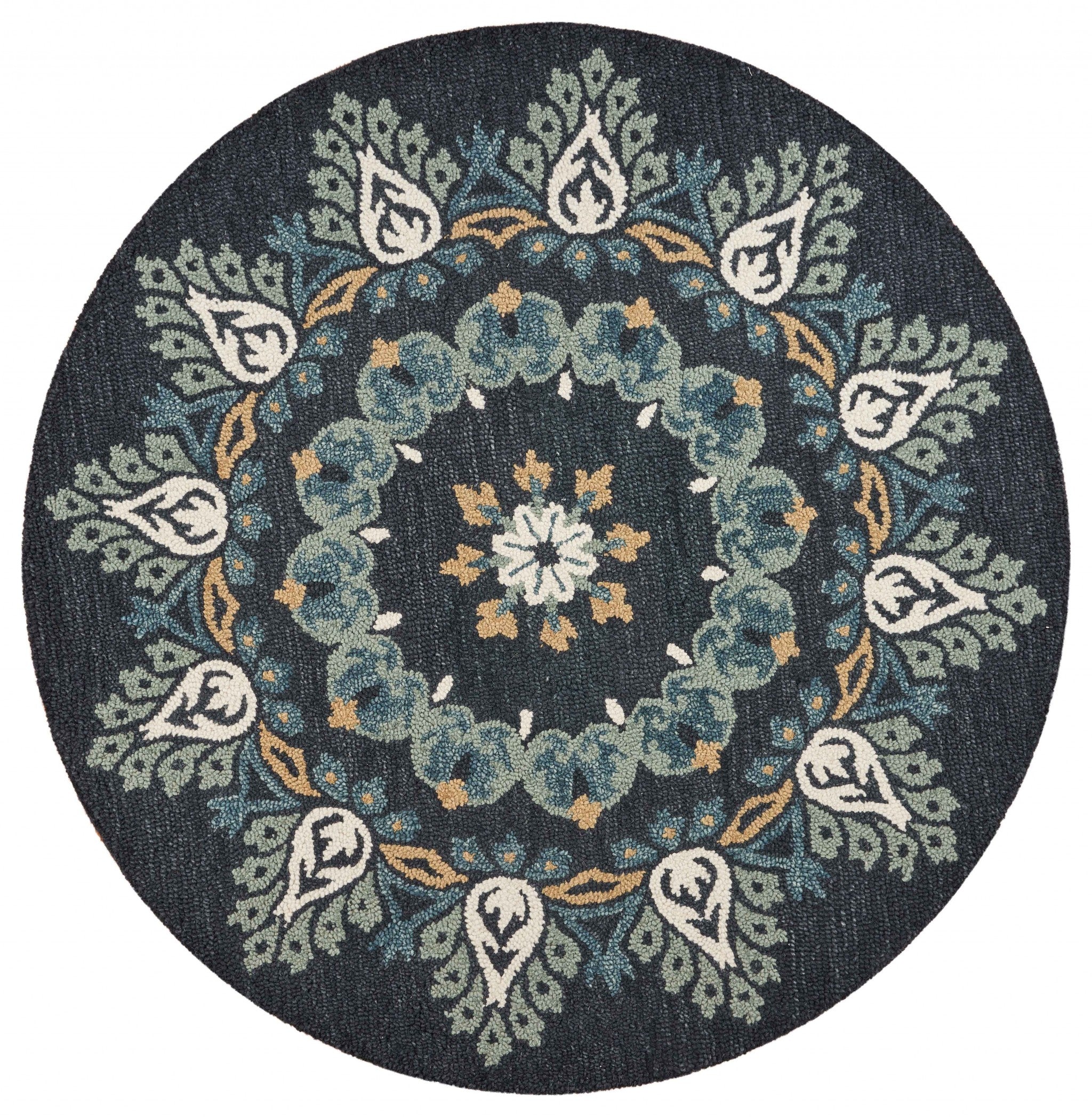 4’ Round Black Floral Paradise Area Rug