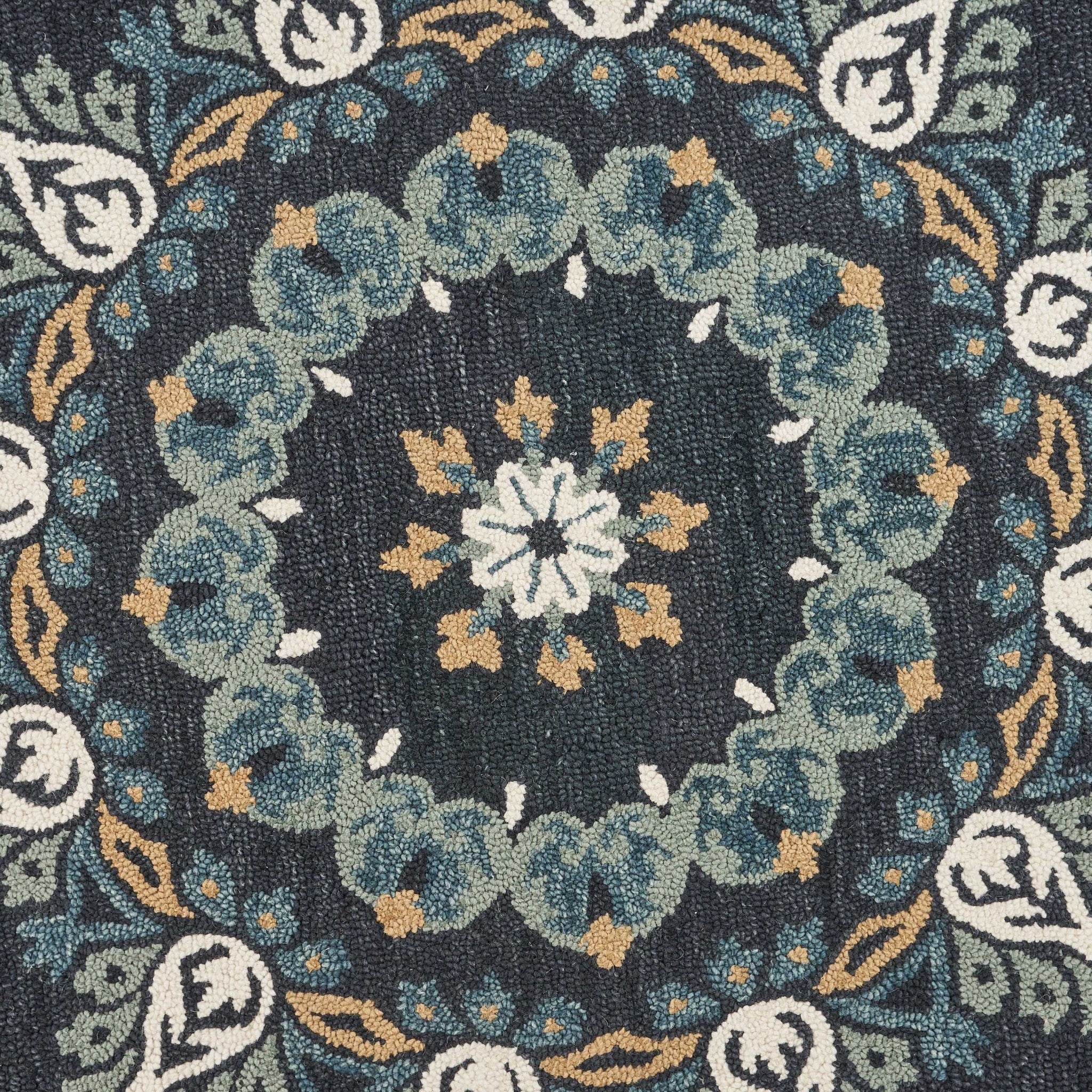 4’ Round Black Floral Paradise Area Rug