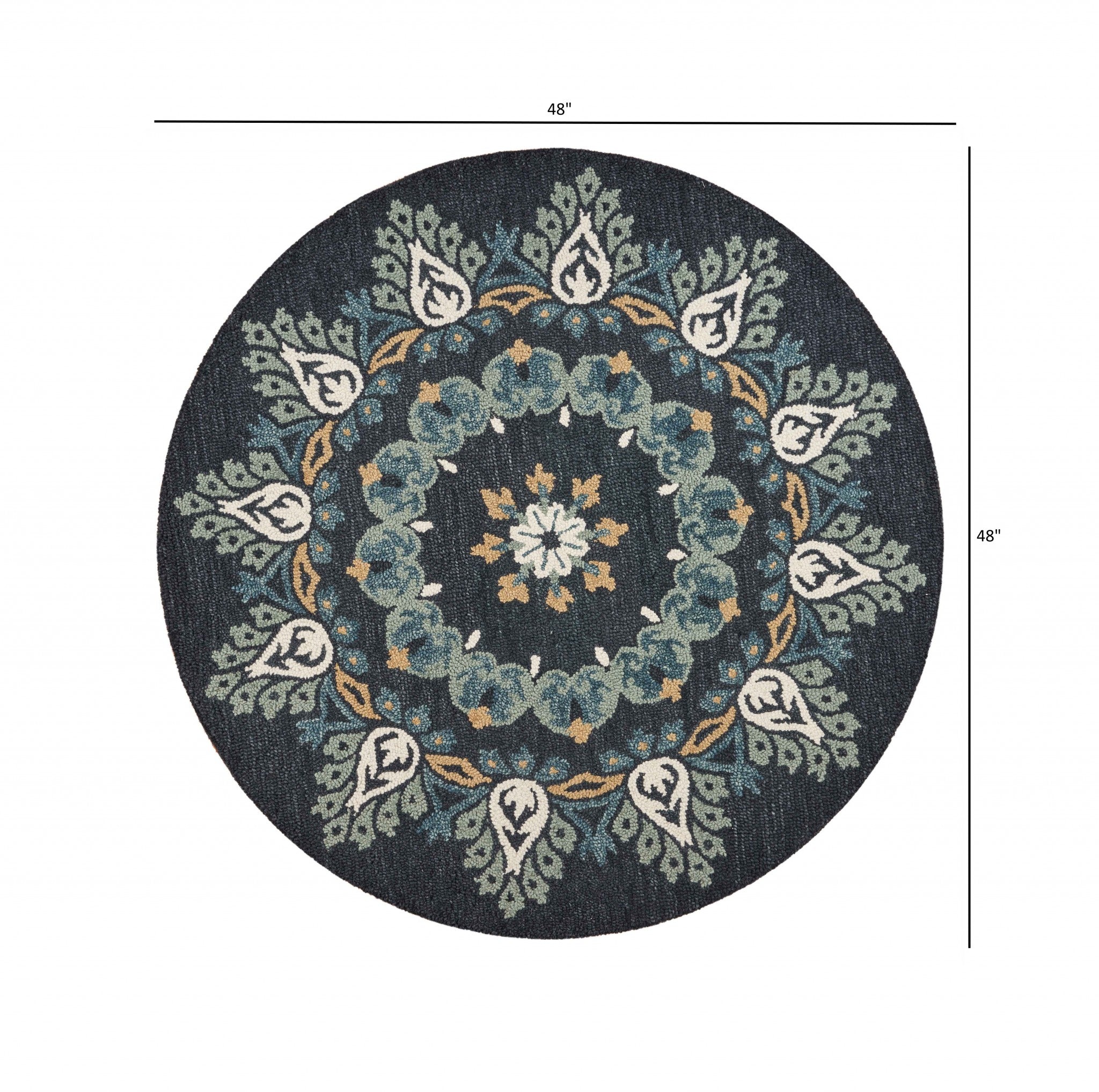 4’ Round Black Floral Paradise Area Rug