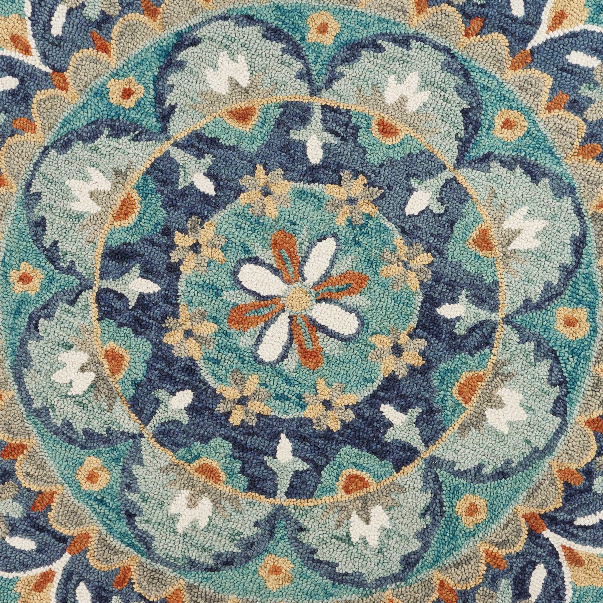 4’ Round Blue Floral Mandala Area Rug