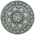 6' Blue And Green Round Wool Floral Hand Tufted Area Rug