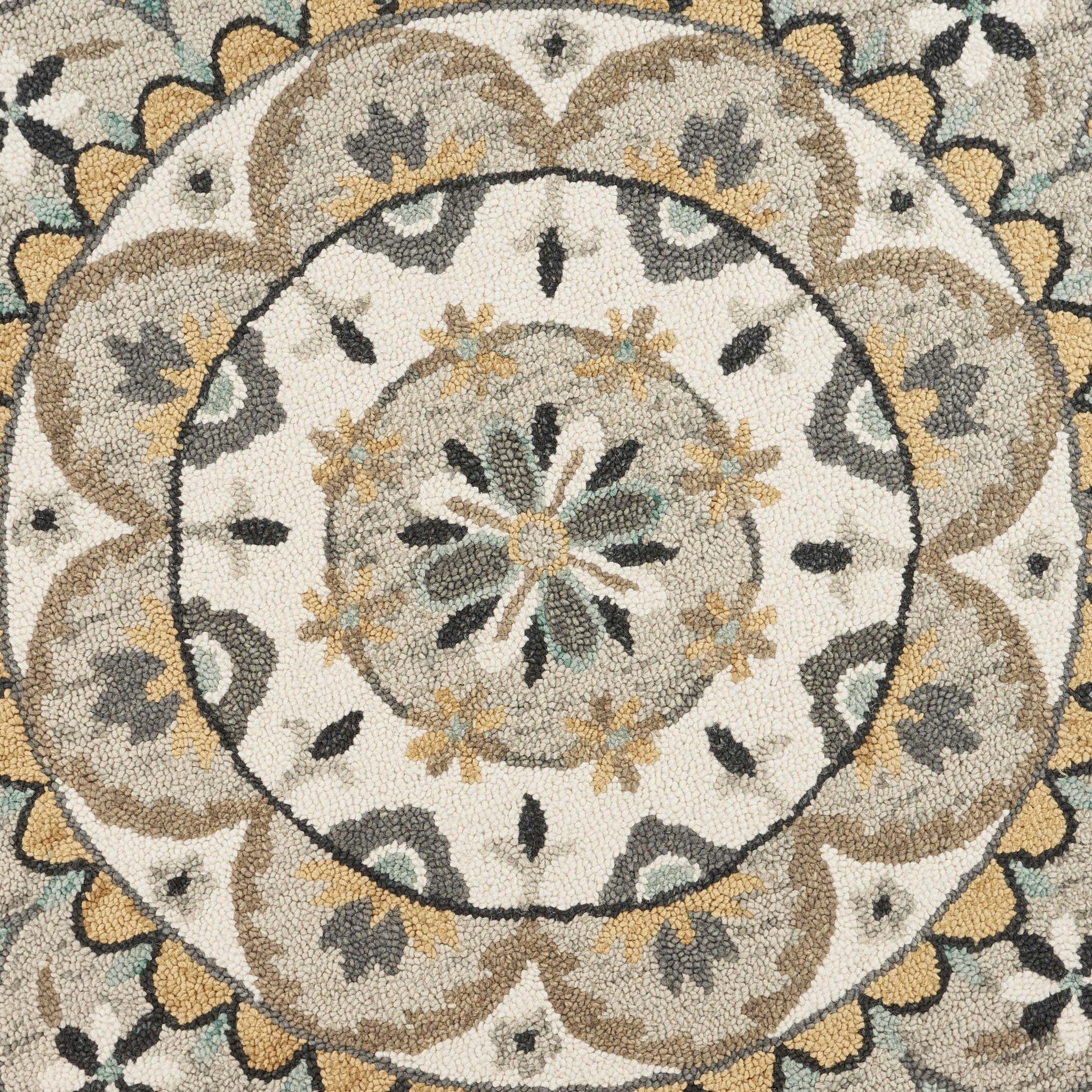 4’ Round Gray And Ivory Floral Bloom Area Rug