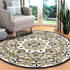 6' Gray And Black Round Wool Floral Dhurrie Handmade Area Rug