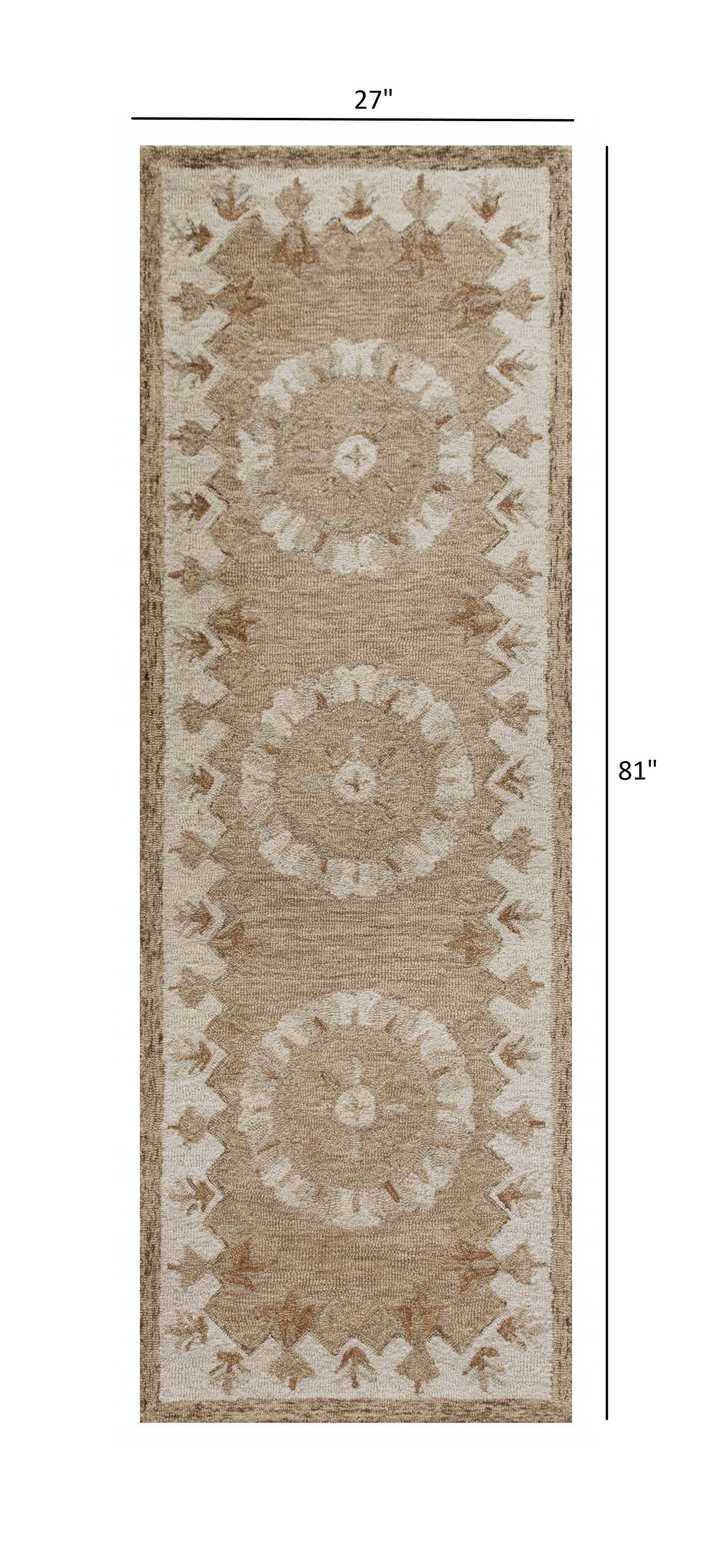 2’ X 7’ Tan Retro Modern Medallion Runner Rug