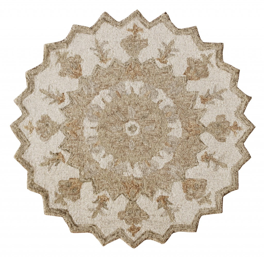 2’ X 4’ Tan Retro Modern Medallion Hearth Rug