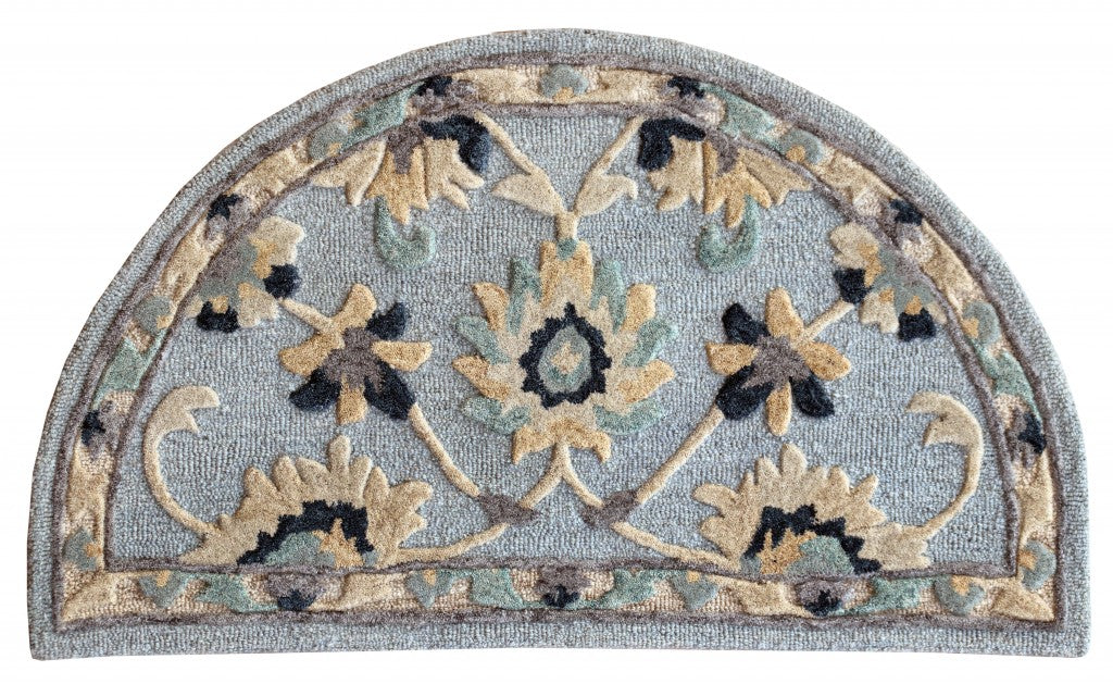 2’ X 4’ Blue And Beige Floral Hearth Rug