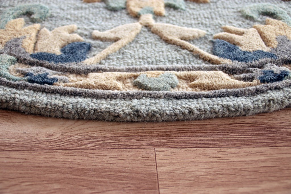 2’ X 4’ Blue And Beige Floral Hearth Rug