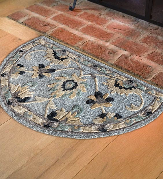 2’ X 4’ Blue And Beige Floral Hearth Rug