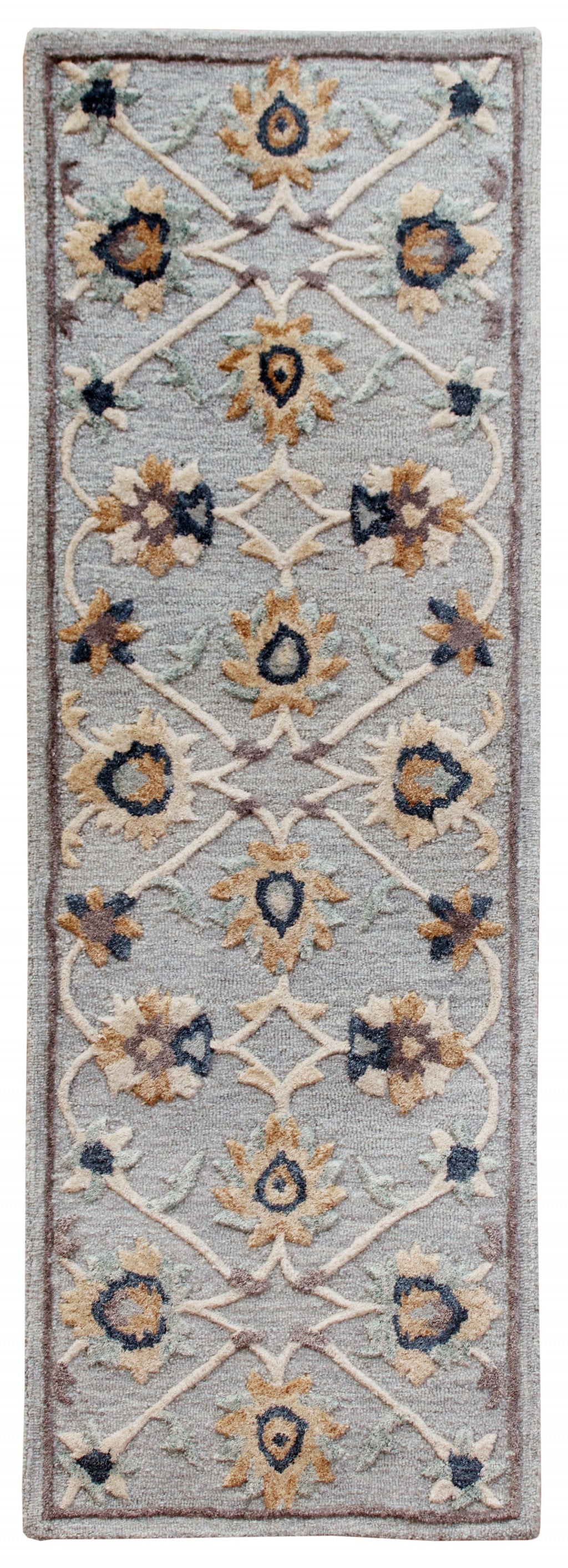 2’ X 4’ Blue And Beige Floral Hearth Rug