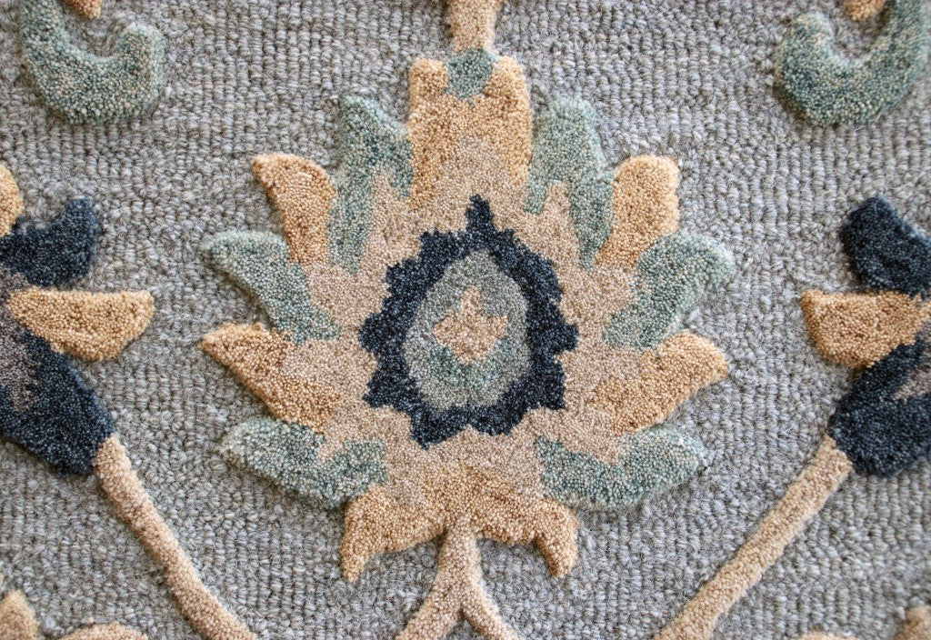 2’ X 4’ Blue And Beige Floral Hearth Rug