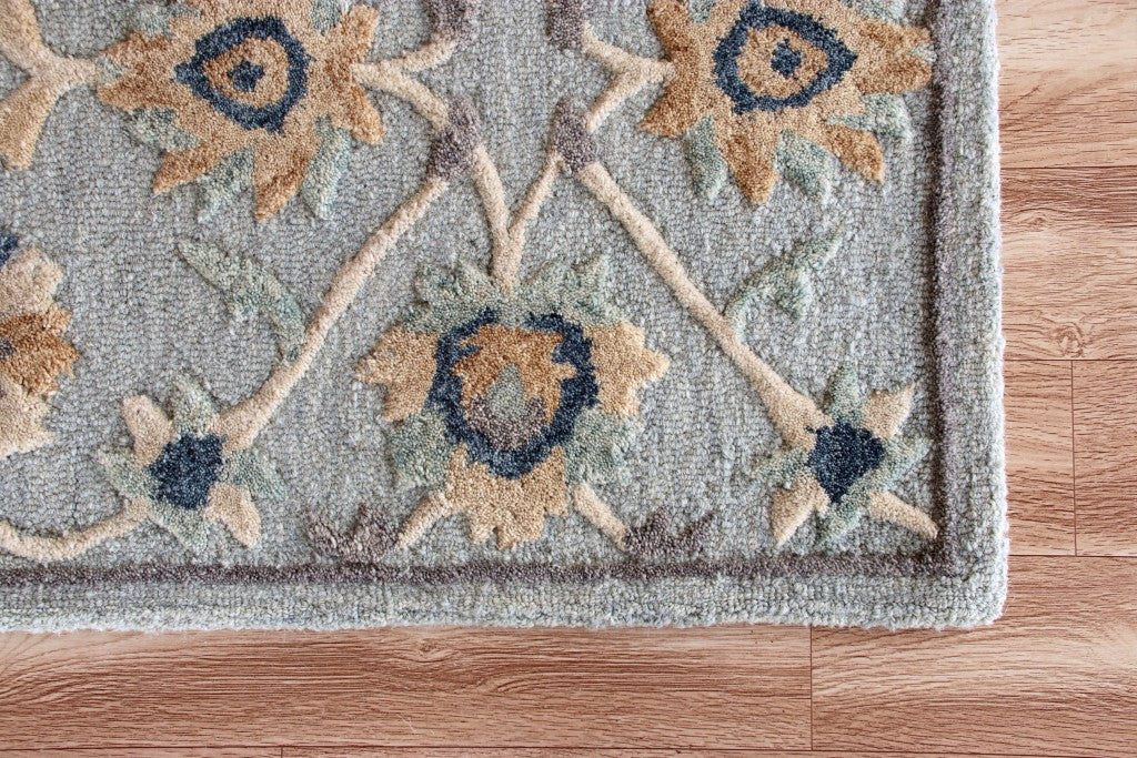 2’ X 4’ Blue And Beige Floral Hearth Rug