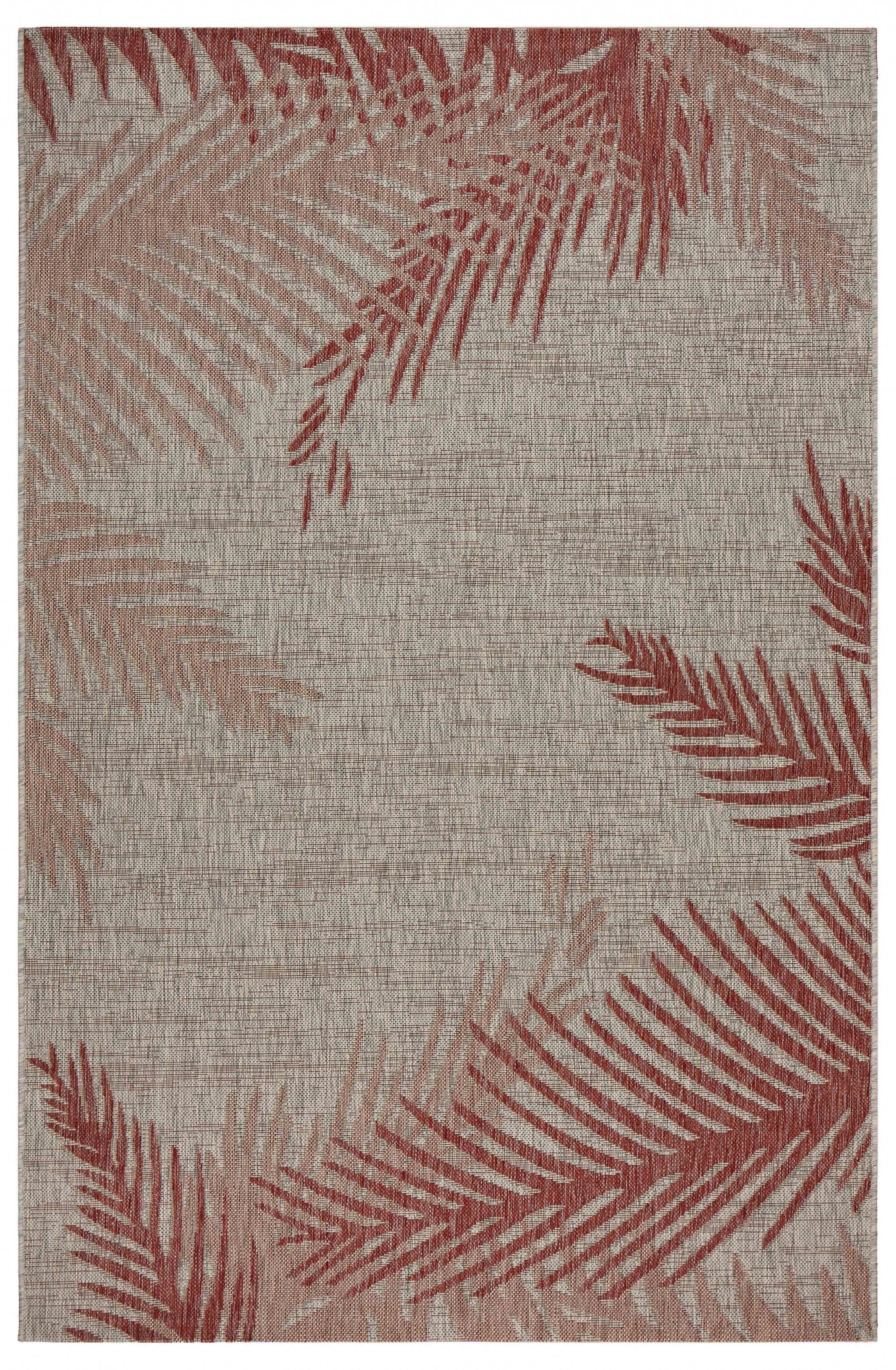 5' X 7' Beige Floral Indoor Outdoor Area Rug