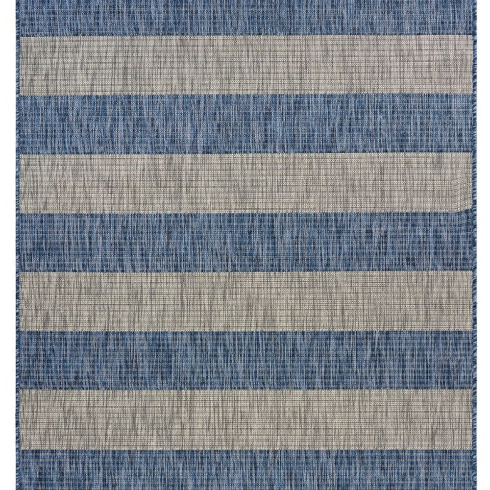 5' X 7' Blue And Gray Striped Indoor Outdoor Area Rug