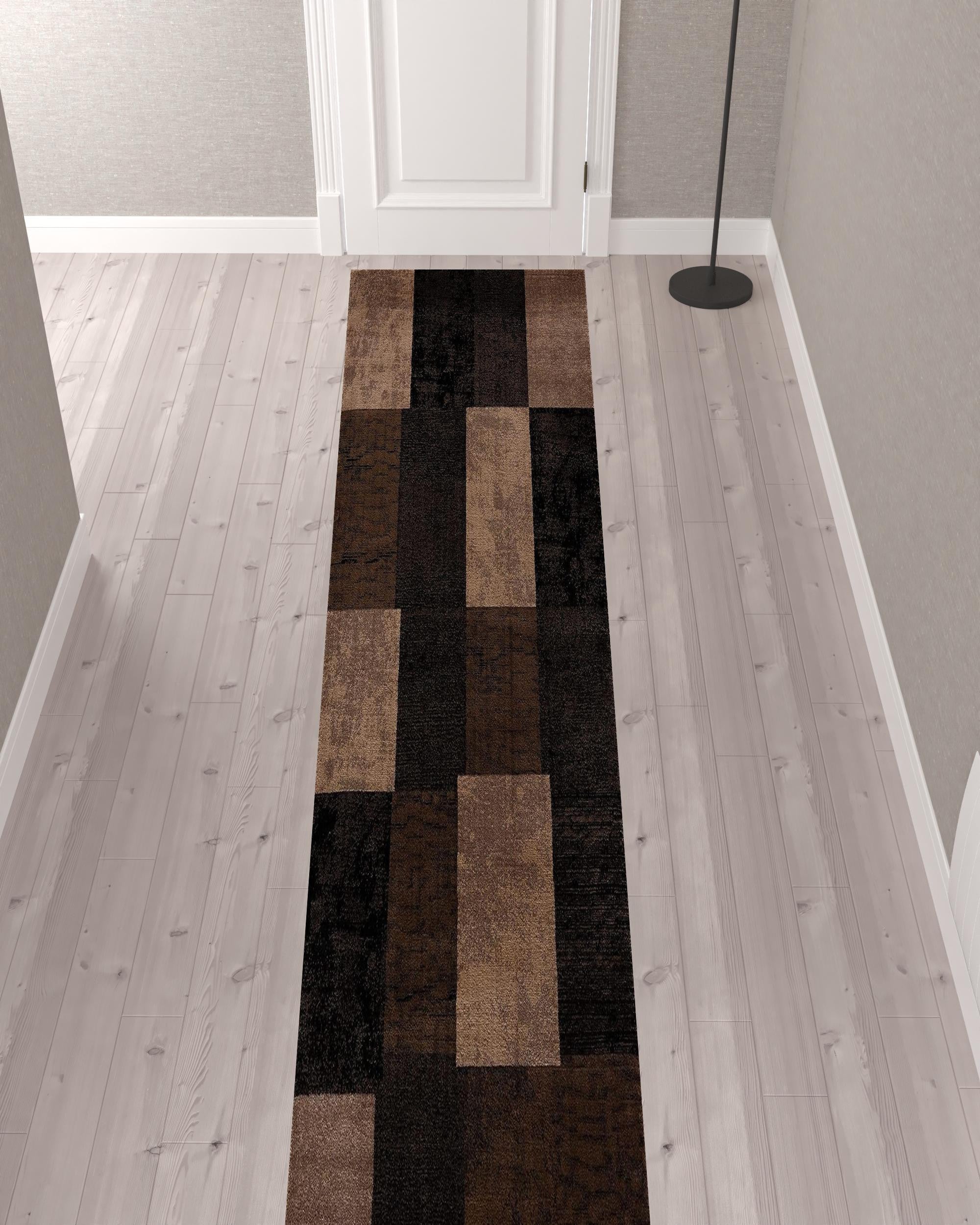 10' Brown Checkered Power Loom Runner Rug