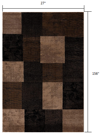 10' Brown Checkered Power Loom Runner Rug